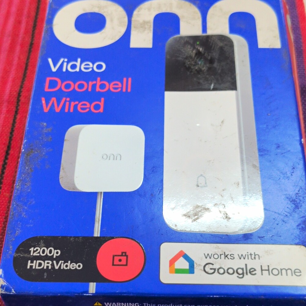 onn. Video Doorbell Wired Wi‑Fi HDR Night Vision 2‑Way Google Home, White